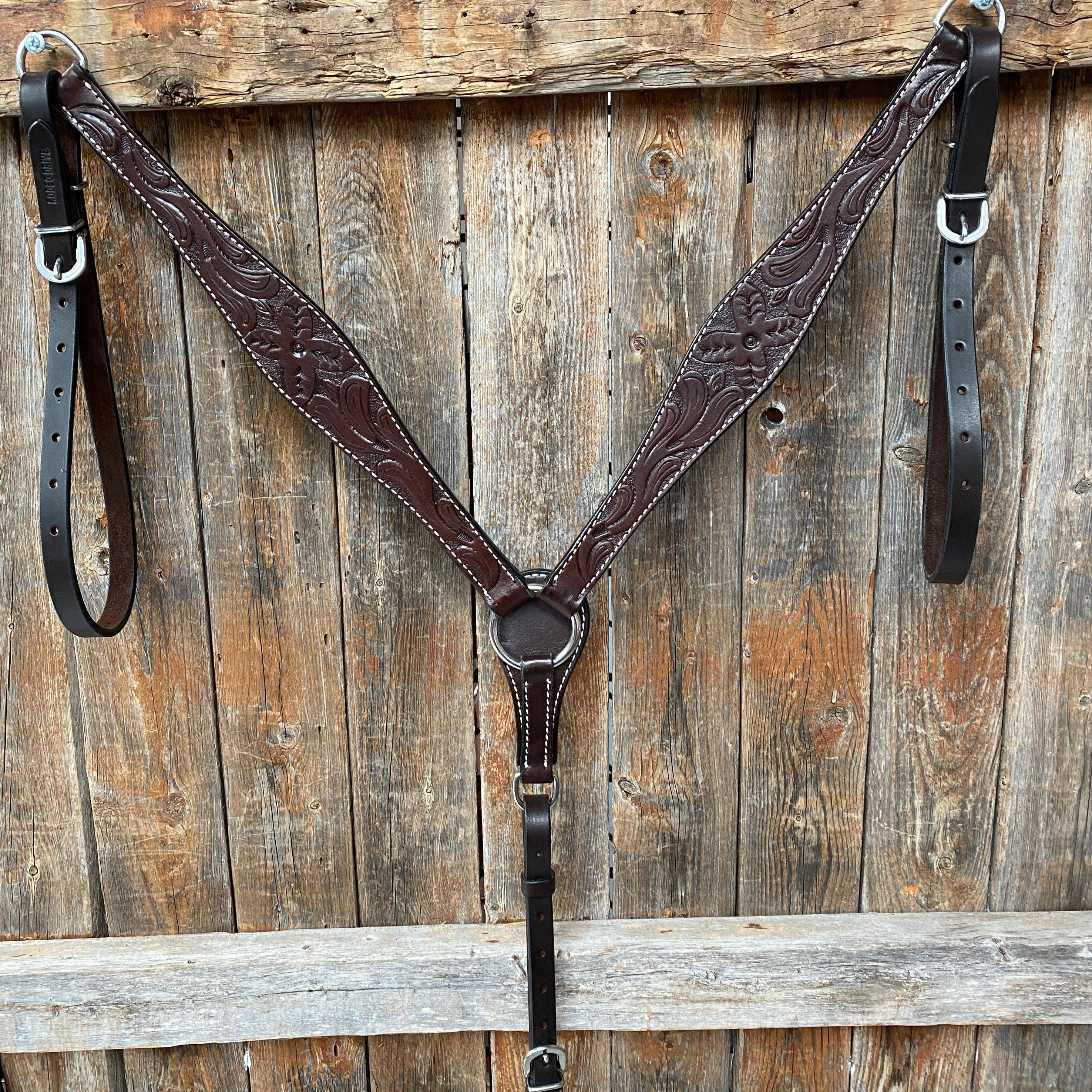 Floral Tooled Dark Oil Breastcollar - RODEO DRIVE