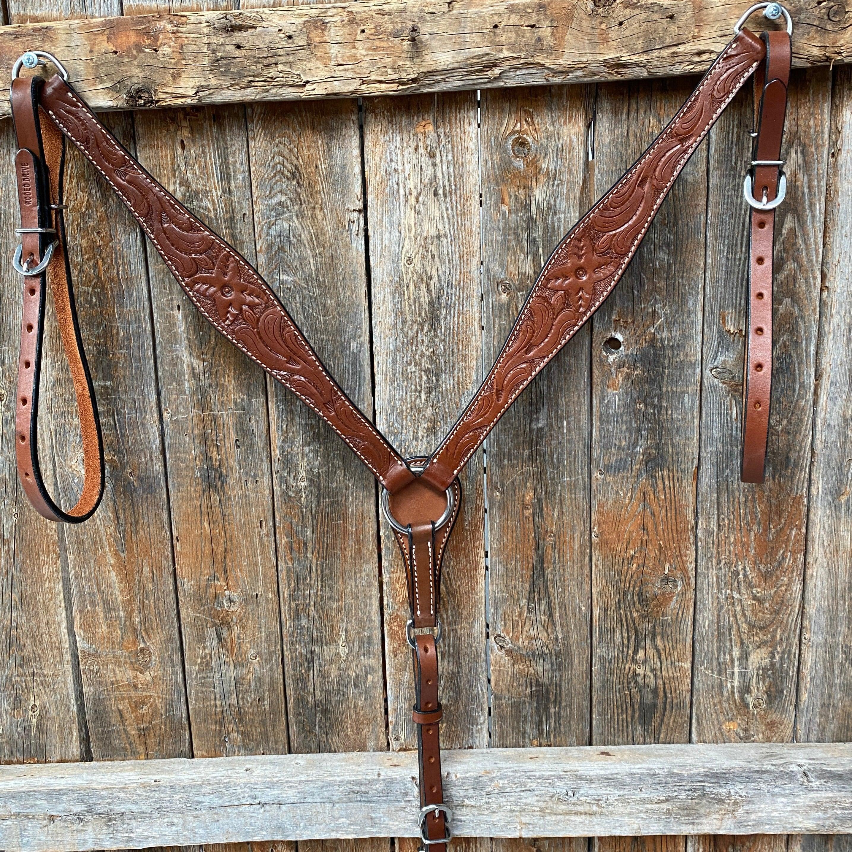 Floral Tooled Medium Oil Breastcollar - RODEO DRIVE