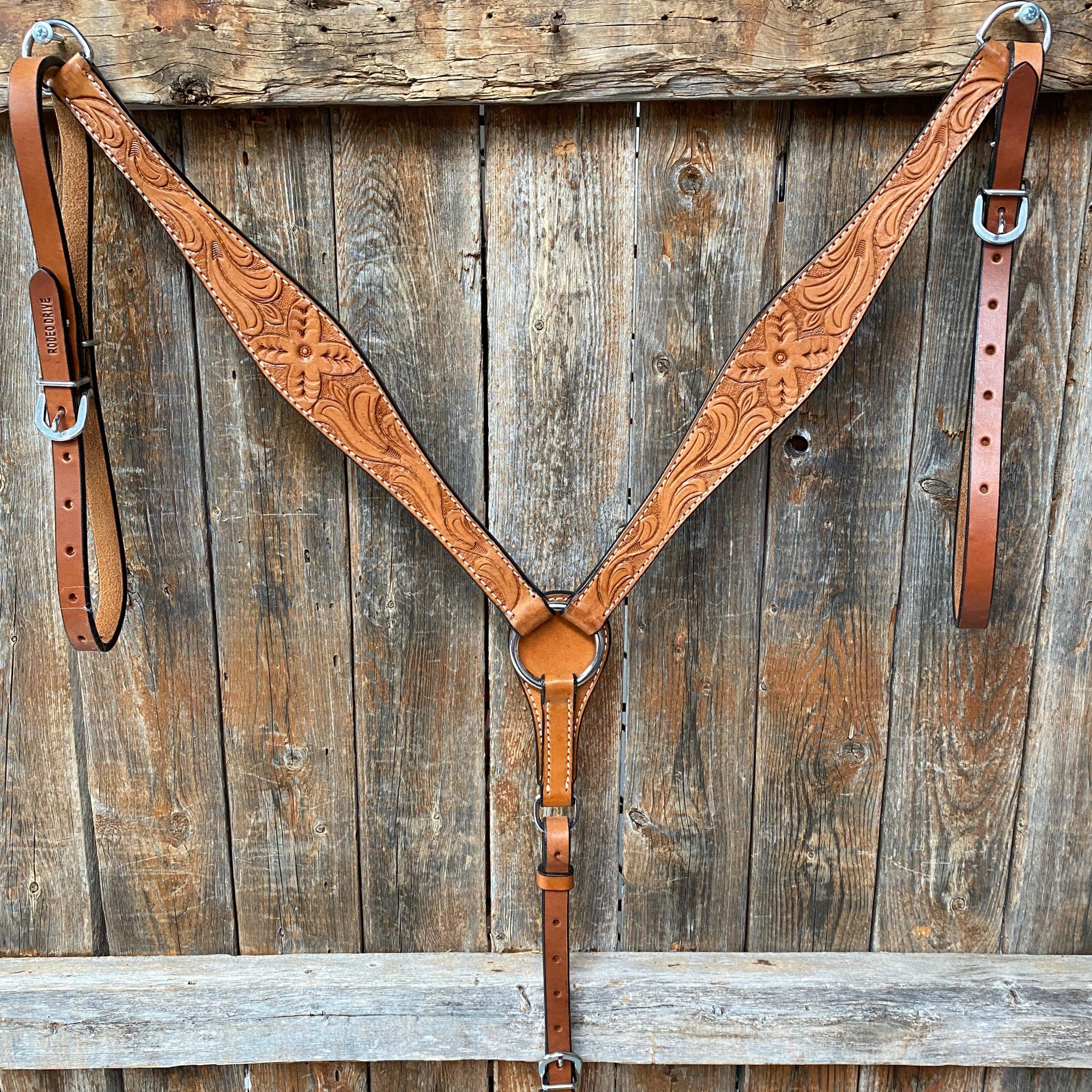 Floral Tooled Light Oil Breastacollar - RODEO DRIVE