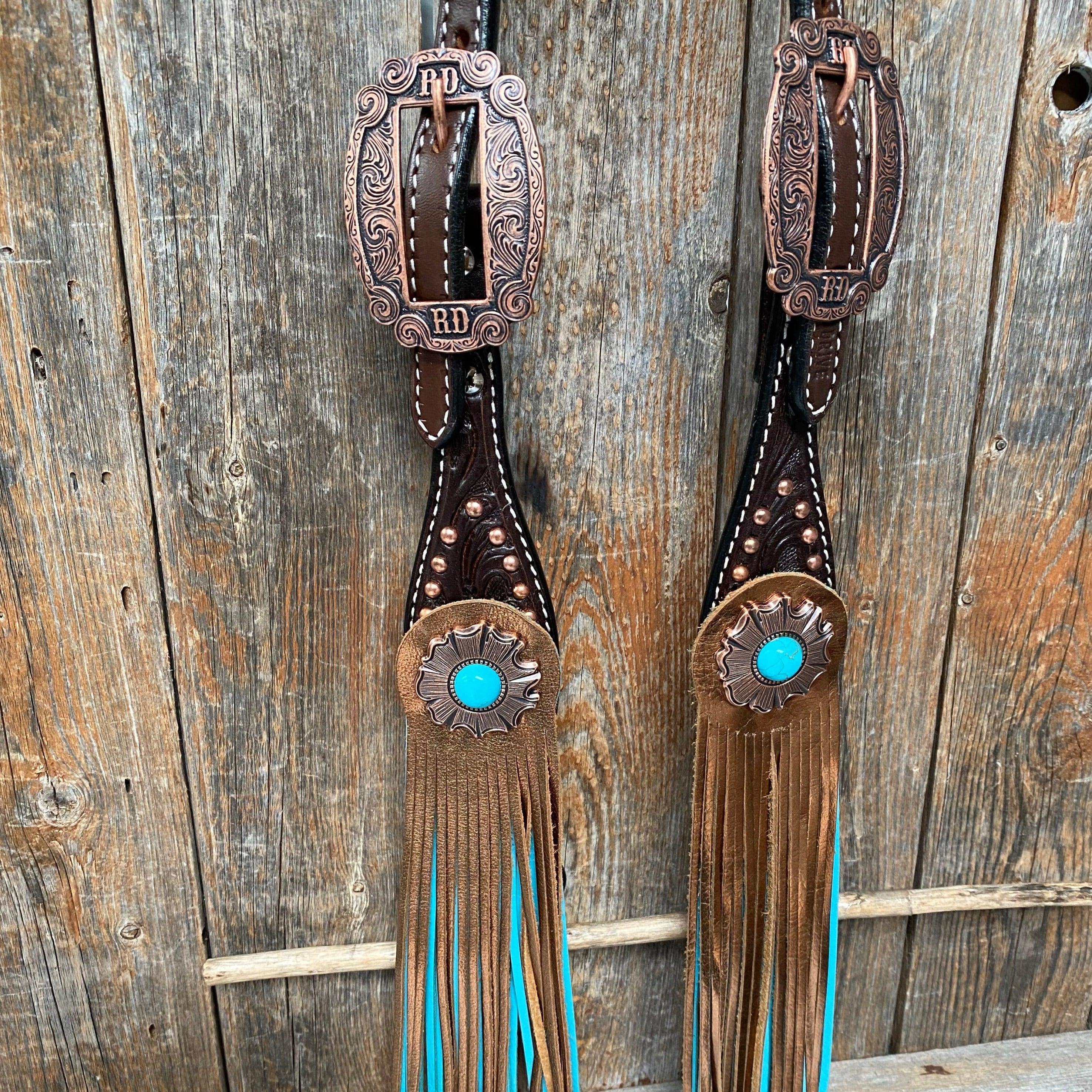 Dark Oil Copper Dot Turquoise Browband/One Ear Tack Set #BBBC498 - RODEO DRIVE