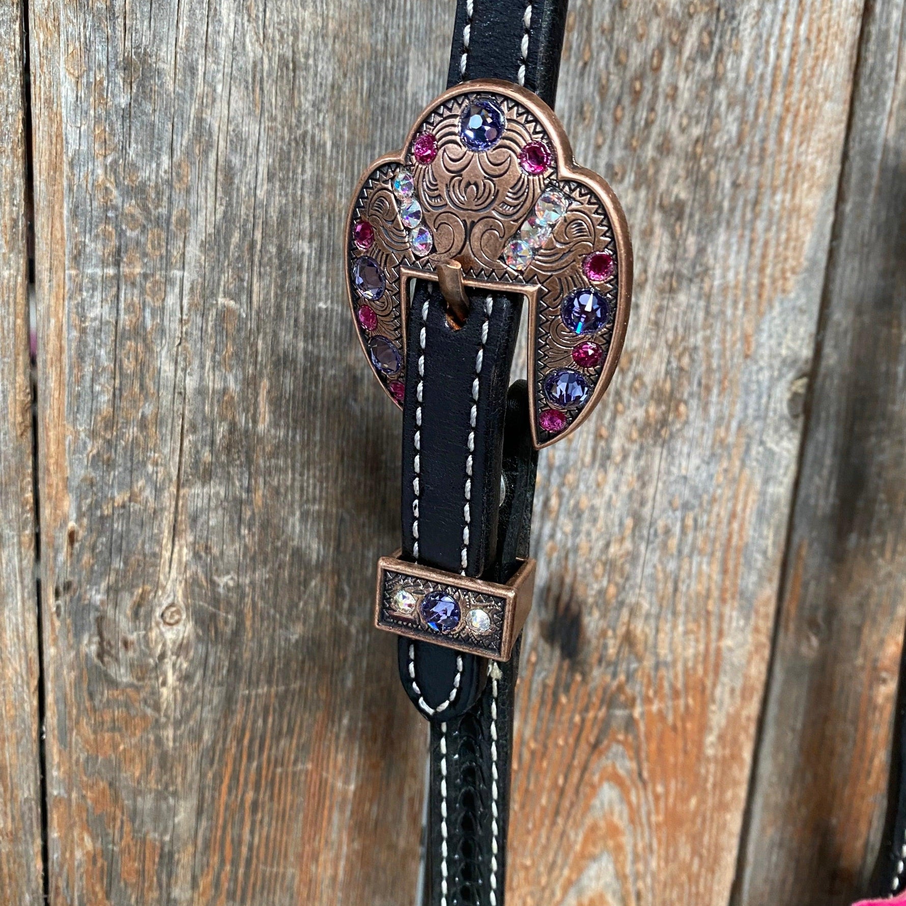 Black Basketweave Pink and Purple Browband/One Ear Tack Set #BBBC407 - RODEO DRIVE
