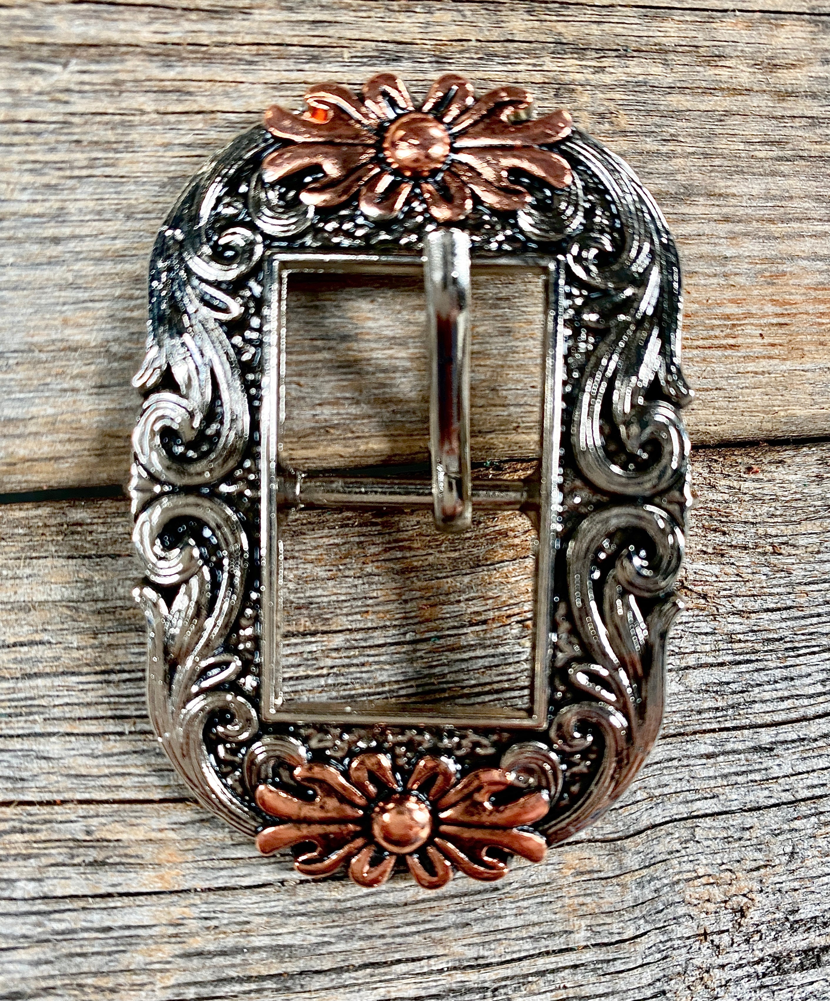 Antique Silver Big Flowers Cart Buckle W199B - RODEO DRIVE