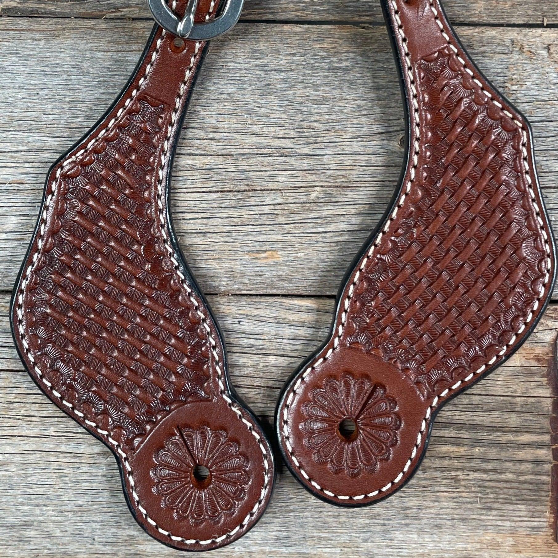Medium Oil Basketweave Tooled Spur Straps - RODEO DRIVE