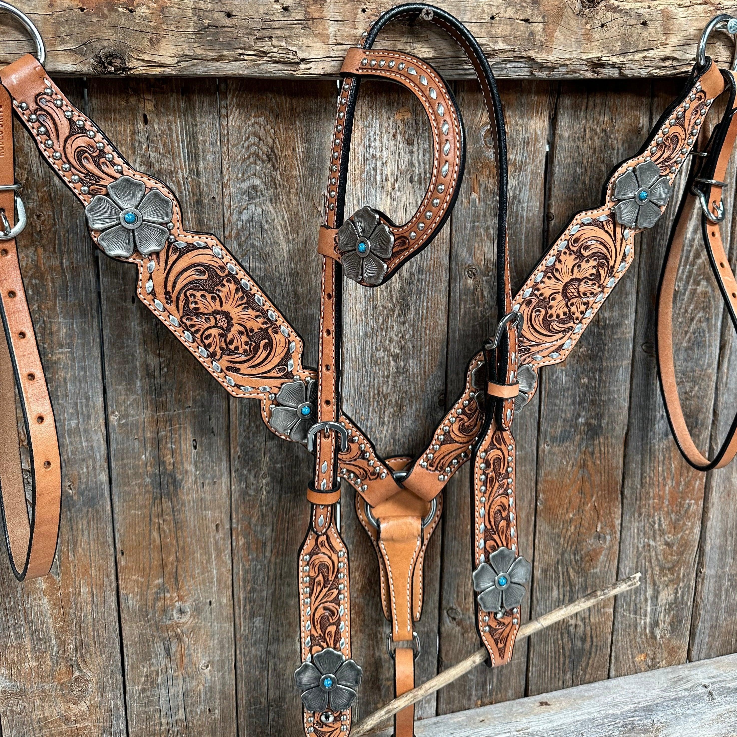 Silver Buckstitch and Flower One Ear / Breastcollar #OEBC537 - RODEO DRIVE