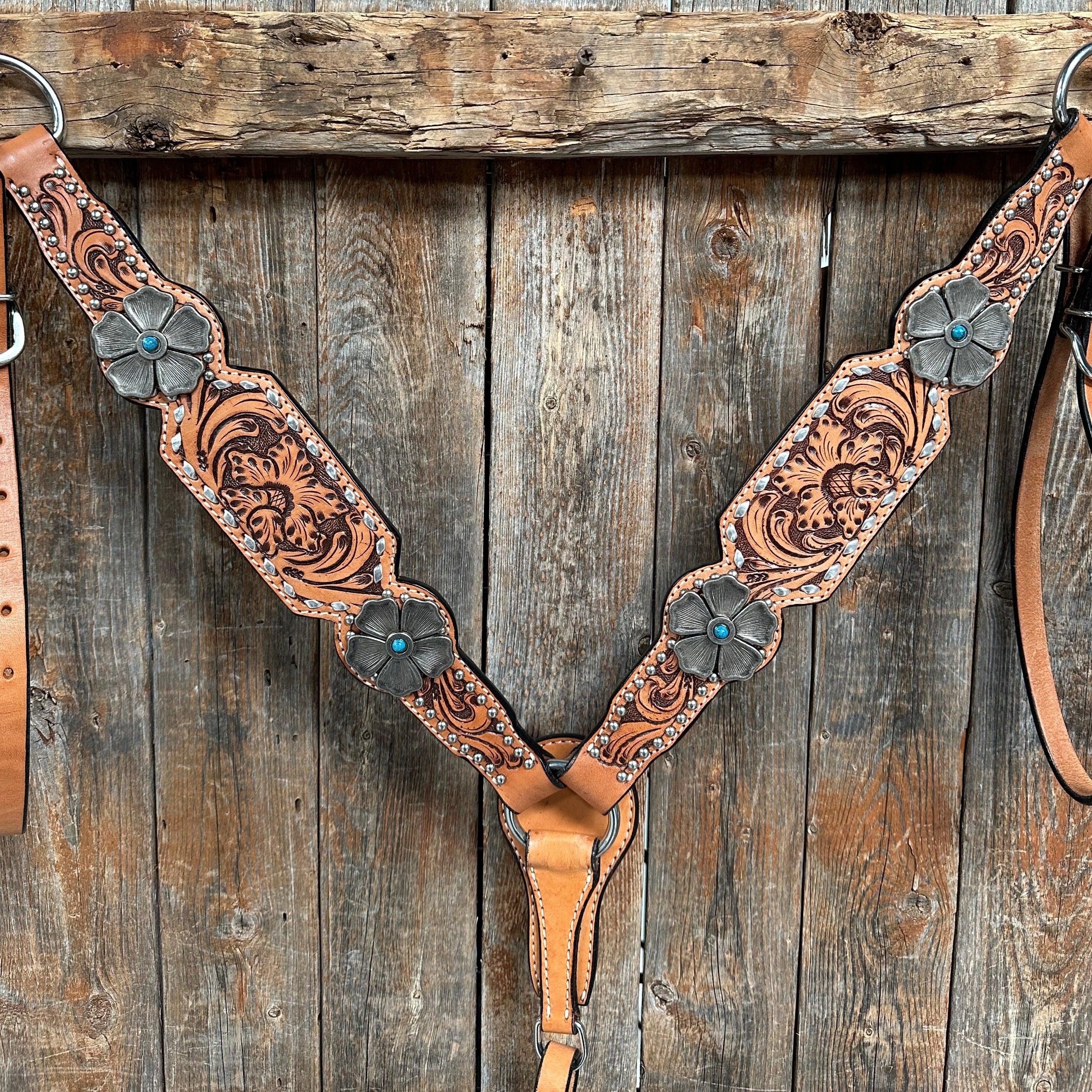 Silver Buckstitch and Flower One Ear / Breastcollar #OEBC537 - RODEO DRIVE