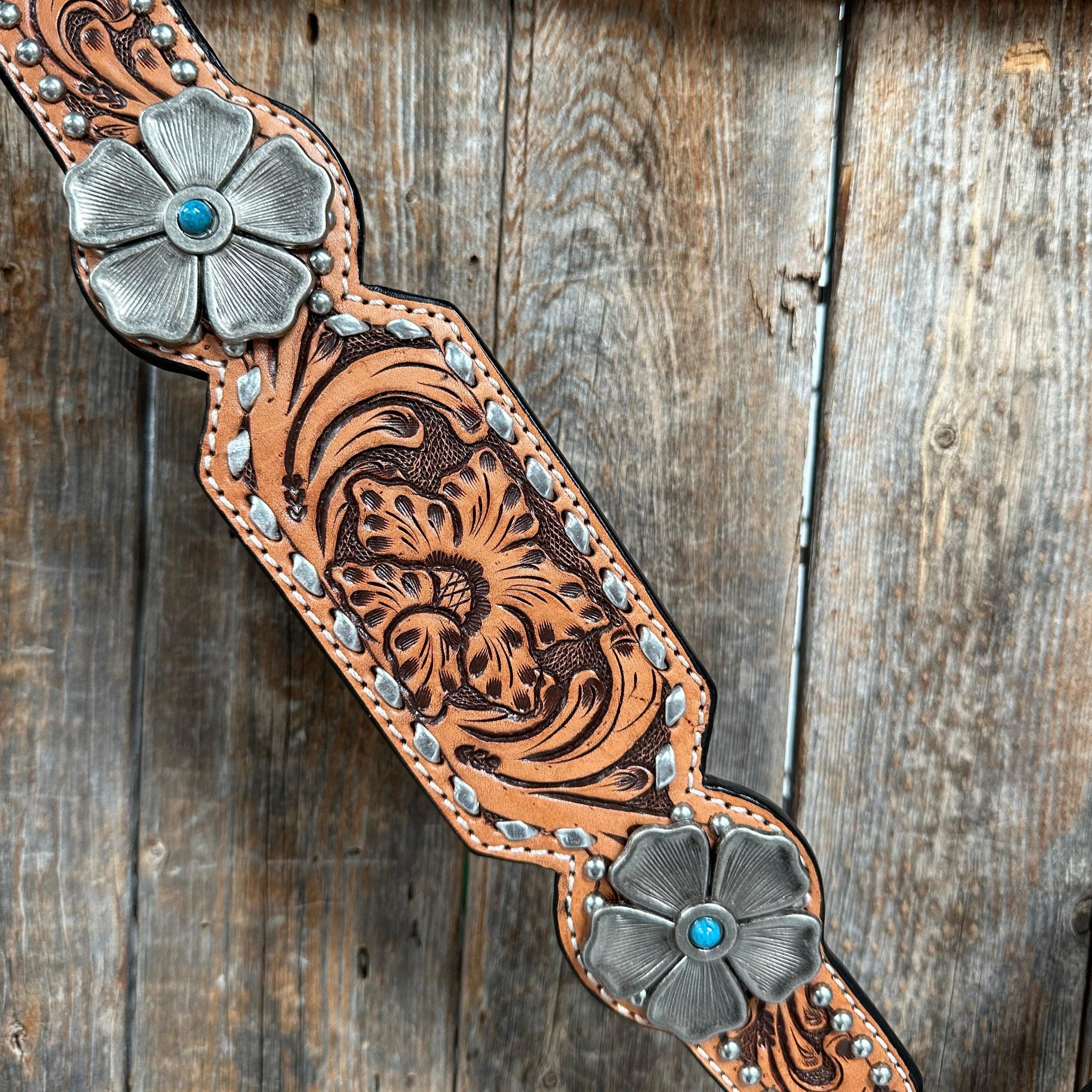 Silver Buckstitch and Flower One Ear / Breastcollar #OEBC537 - RODEO DRIVE