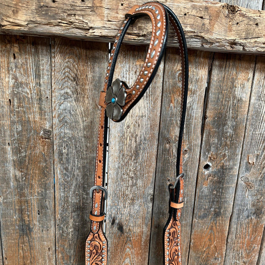 Silver Buckstitch and Flower One Ear / Breastcollar #OEBC537 - RODEO DRIVE