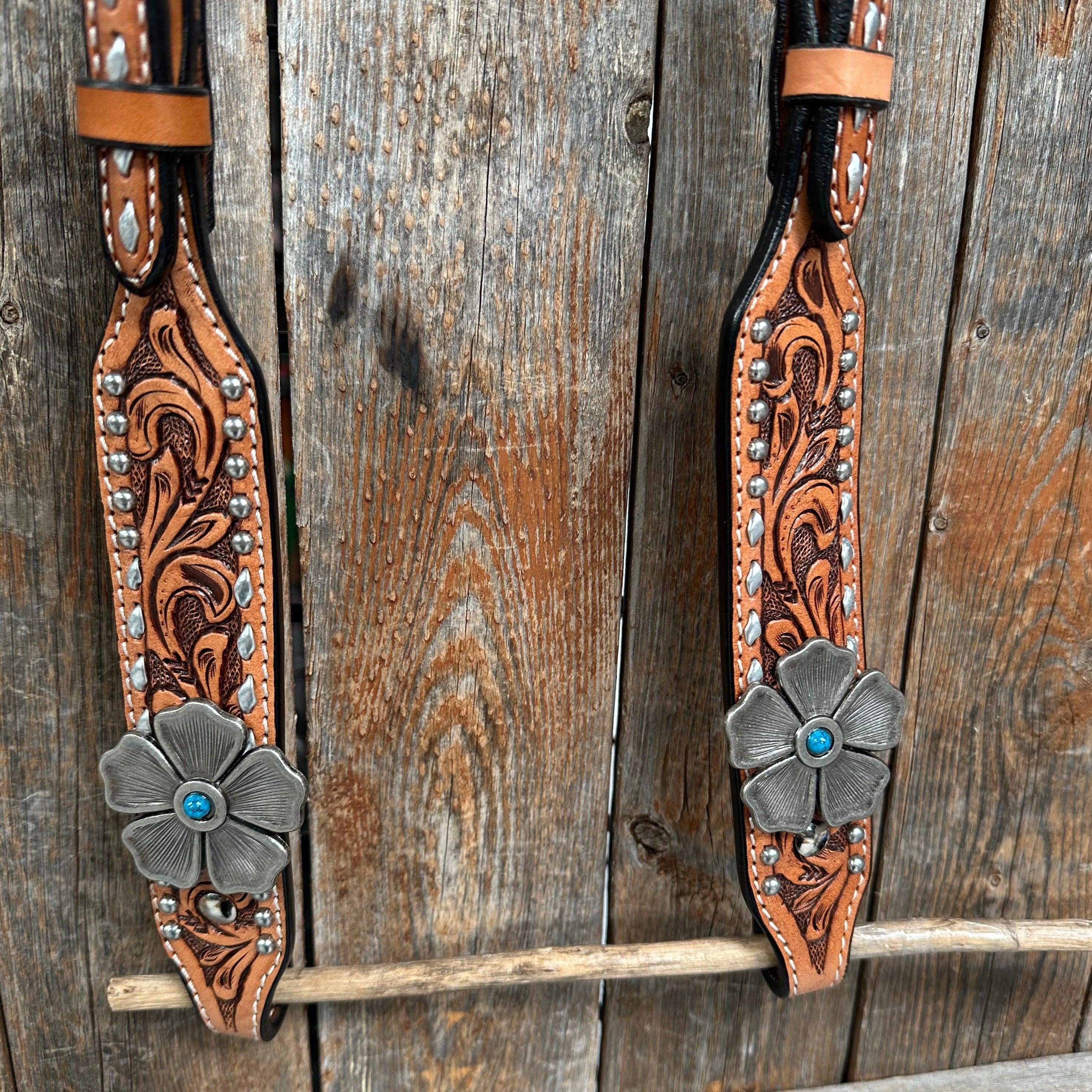 Silver Buckstitch and Flower One Ear / Breastcollar #OEBC537 - RODEO DRIVE