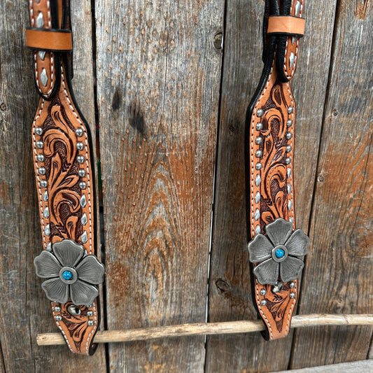 Silver Buckstitch and Flower One Ear / Breastcollar #OEBC537 - RODEO DRIVE