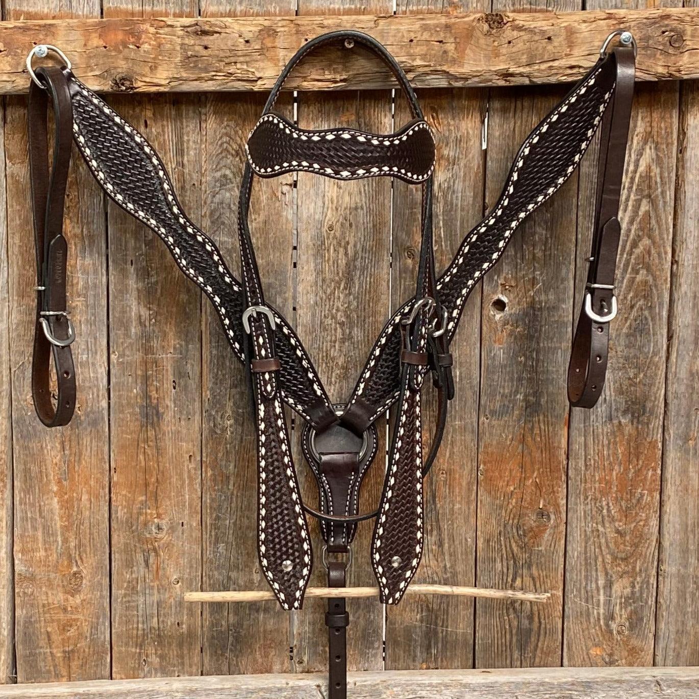 Dark Oil Basketweave Buckstitch Tack Sets - RODEO DRIVE