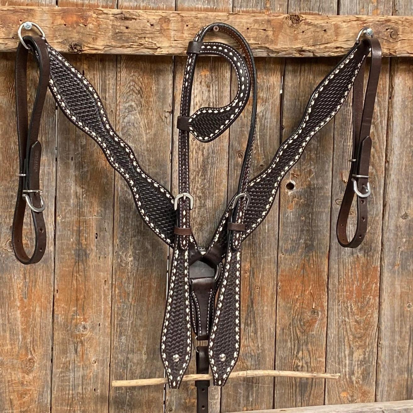 Dark Oil Basketweave Buckstitch Tack Sets - RODEO DRIVE