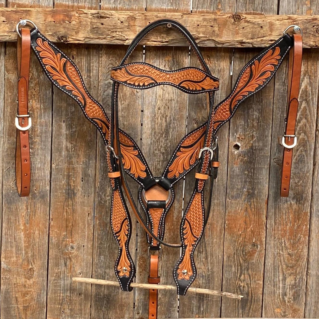 Basketweave - Leaf Scalloped Two Tone Tack Sets - RODEO DRIVE