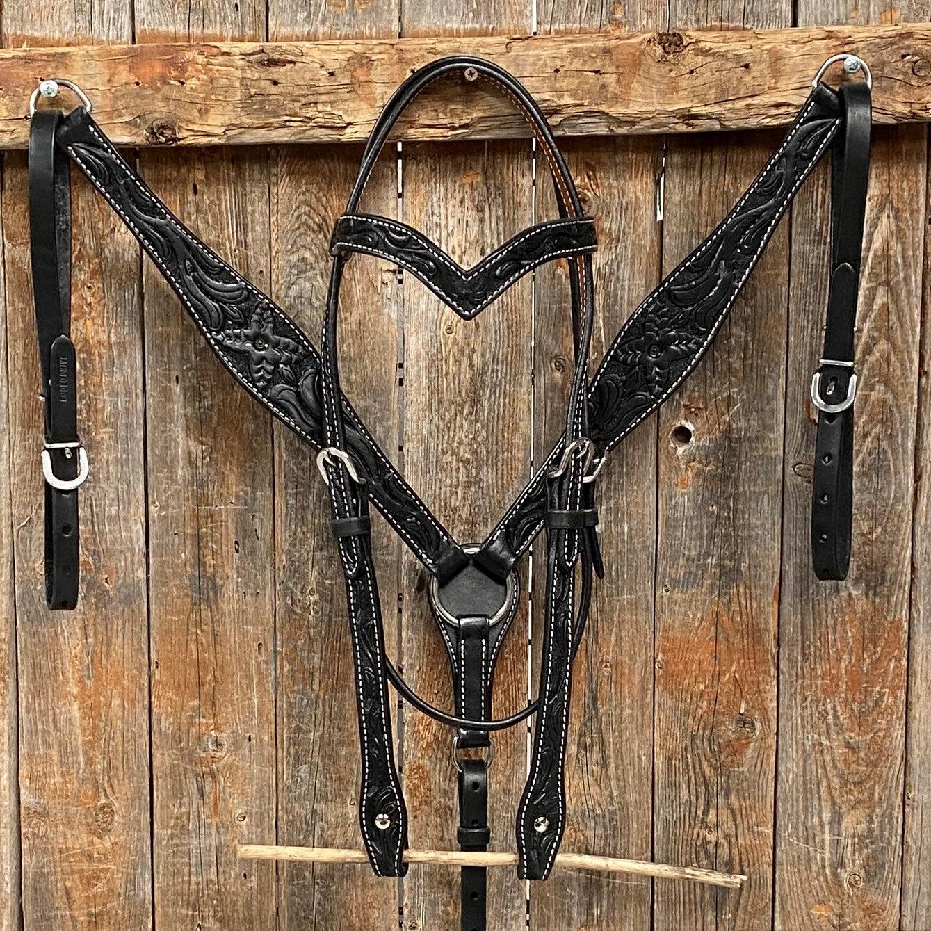 Floral Tooled Black Tack Set - RODEO DRIVE