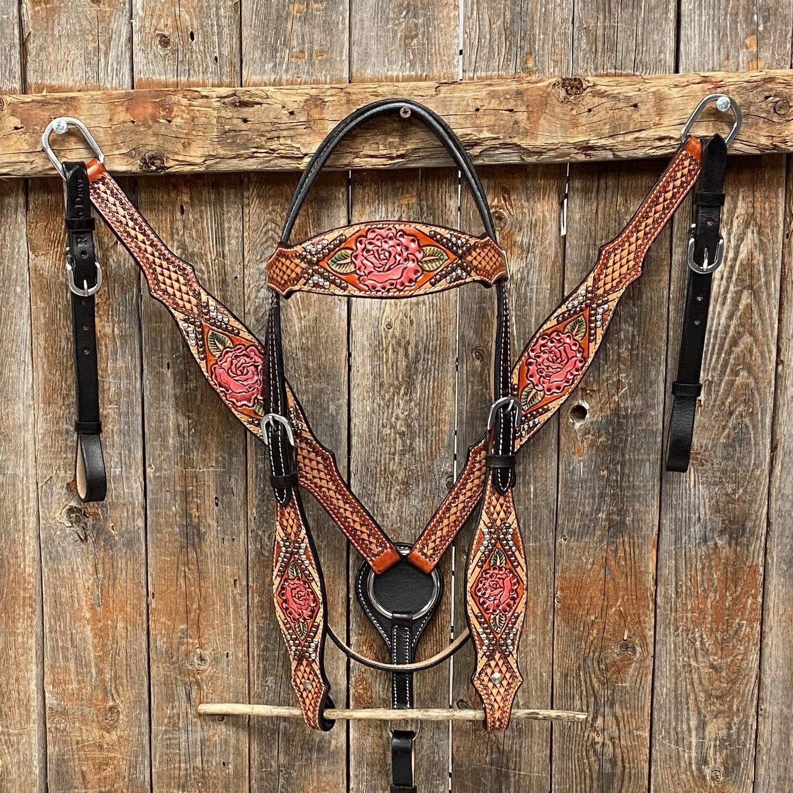 Light Oil Hand Painted Rose Headstall/Breastcollar Set - RODEO DRIVE