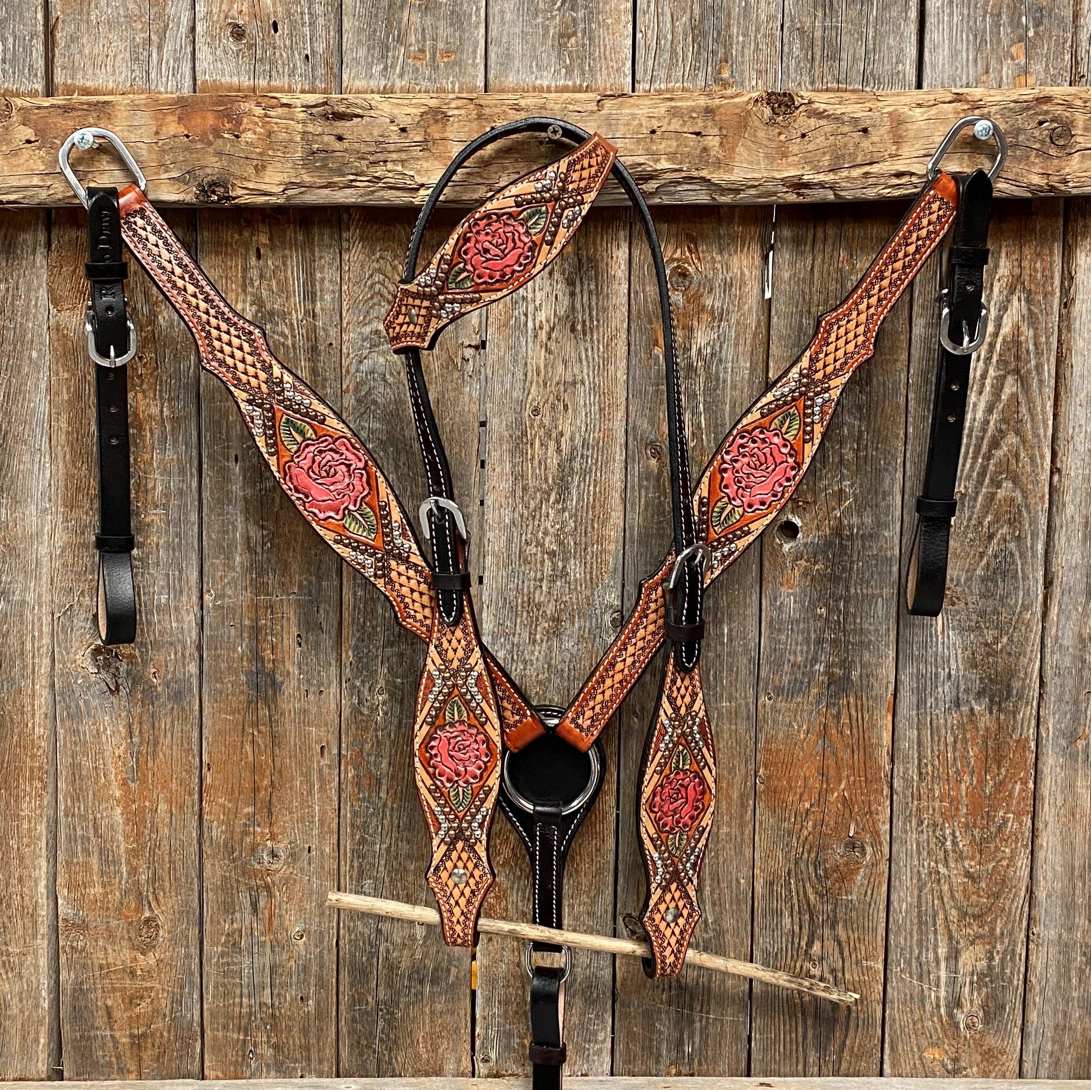 Light Oil Hand Painted Rose Headstall/Breastcollar Set - RODEO DRIVE