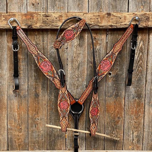 Light Oil Hand Painted Rose Headstall/Breastcollar Set - RODEO DRIVE