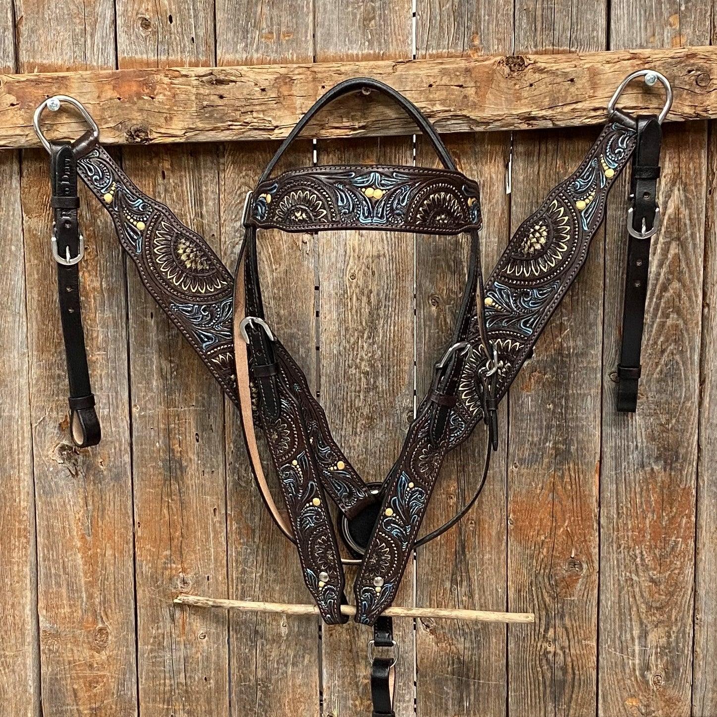 Dark Oil Floral Hand Painted Headstall/Breastcollar Set - RODEO DRIVE