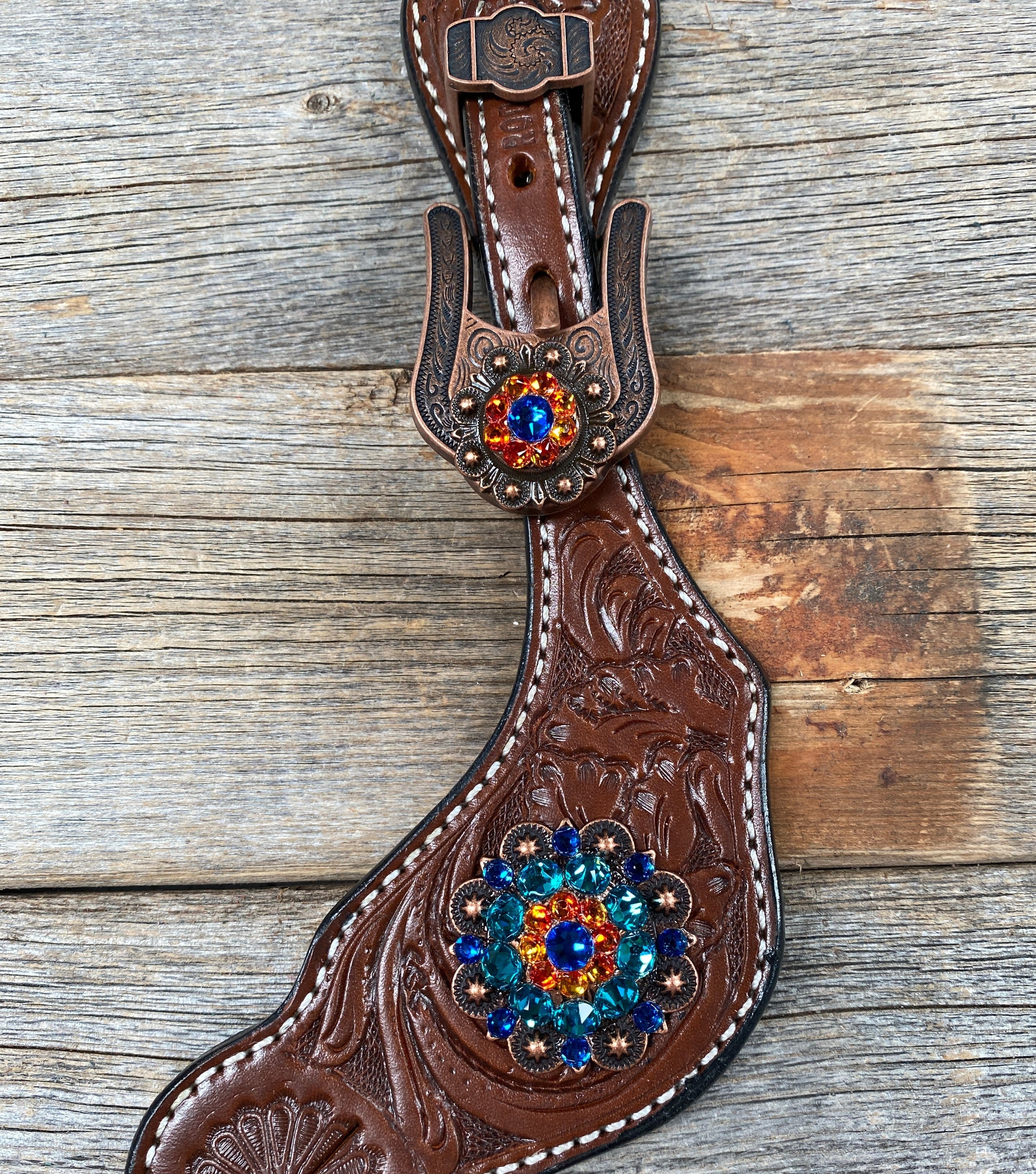 Medium Floral Spur Straps - Copper Crystal Conchos #SS110 - RODEO DRIVE