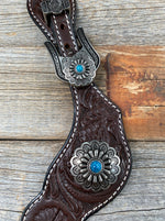 Dark Floral Spur Straps - Antique Silver Western Conchos #SS111 - RODEO DRIVE