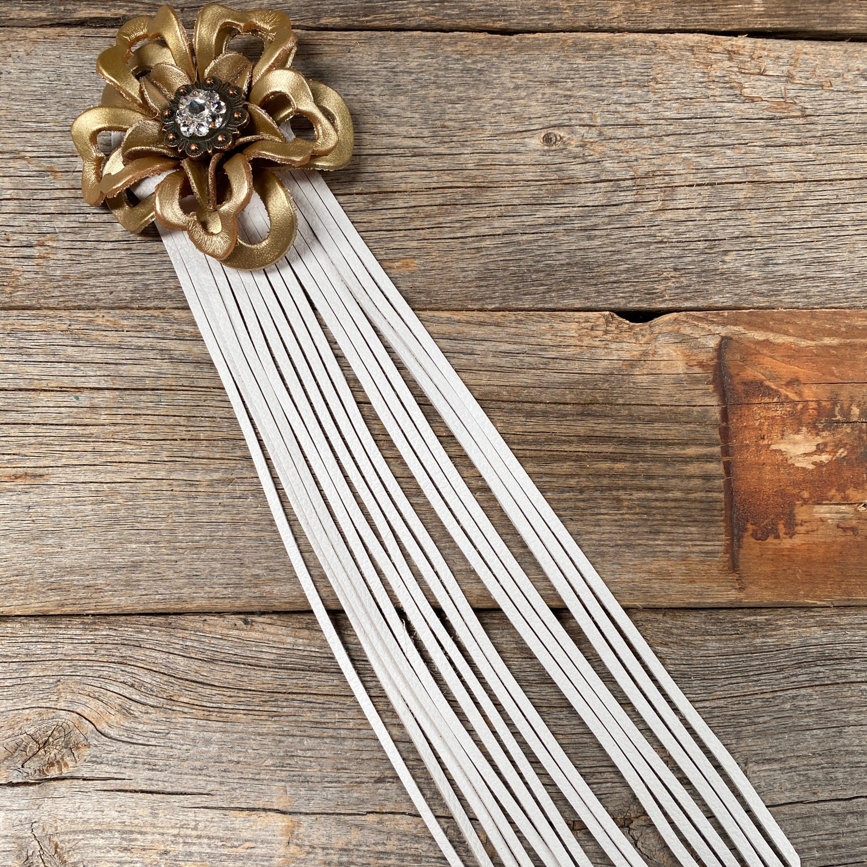 Leather Gold Lotus with White Fringe - RODEO DRIVE