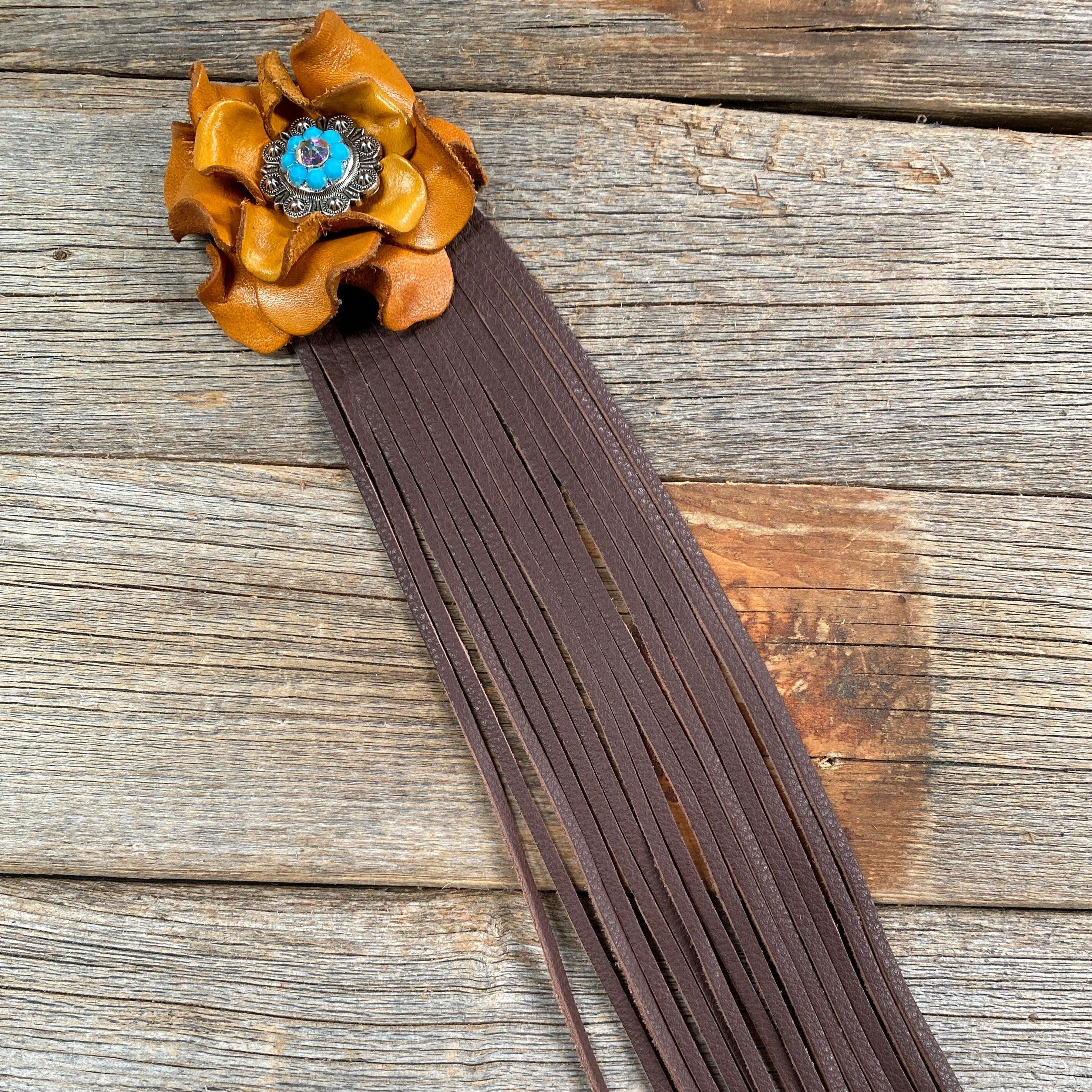 Leather Yellow Rose with Brown Fringe - RODEO DRIVE