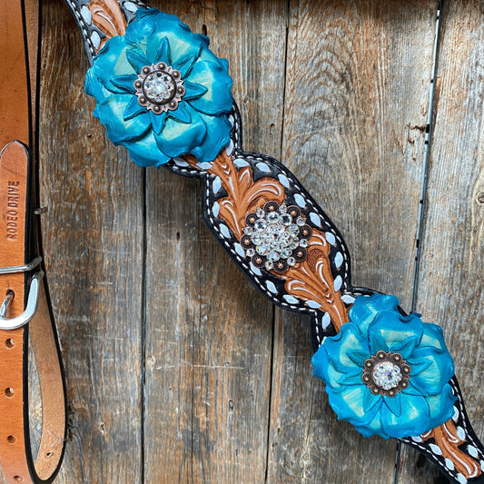 Classic Turquoise and Clear Browband/One Ear Tack Set / Witherstrap #BBBC447 - RODEO DRIVE