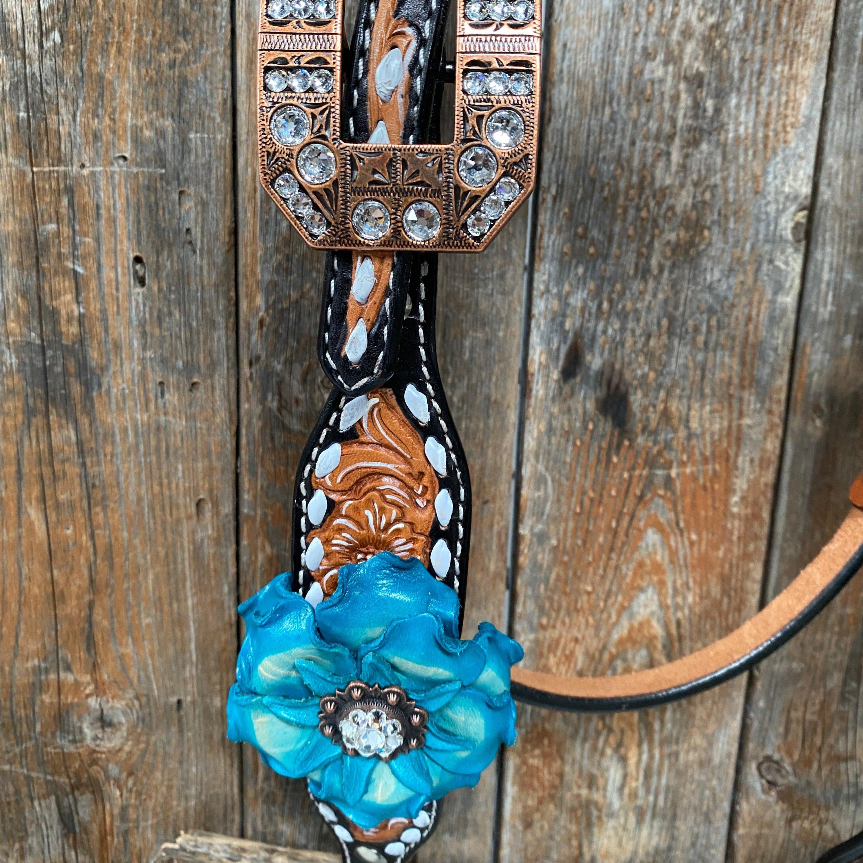 Classic Turquoise and Clear Browband/One Ear Tack Set / Witherstrap #BBBC447 - RODEO DRIVE