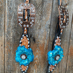 Classic Turquoise and Clear Browband/One Ear Tack Set / Witherstrap #BBBC447 - RODEO DRIVE
