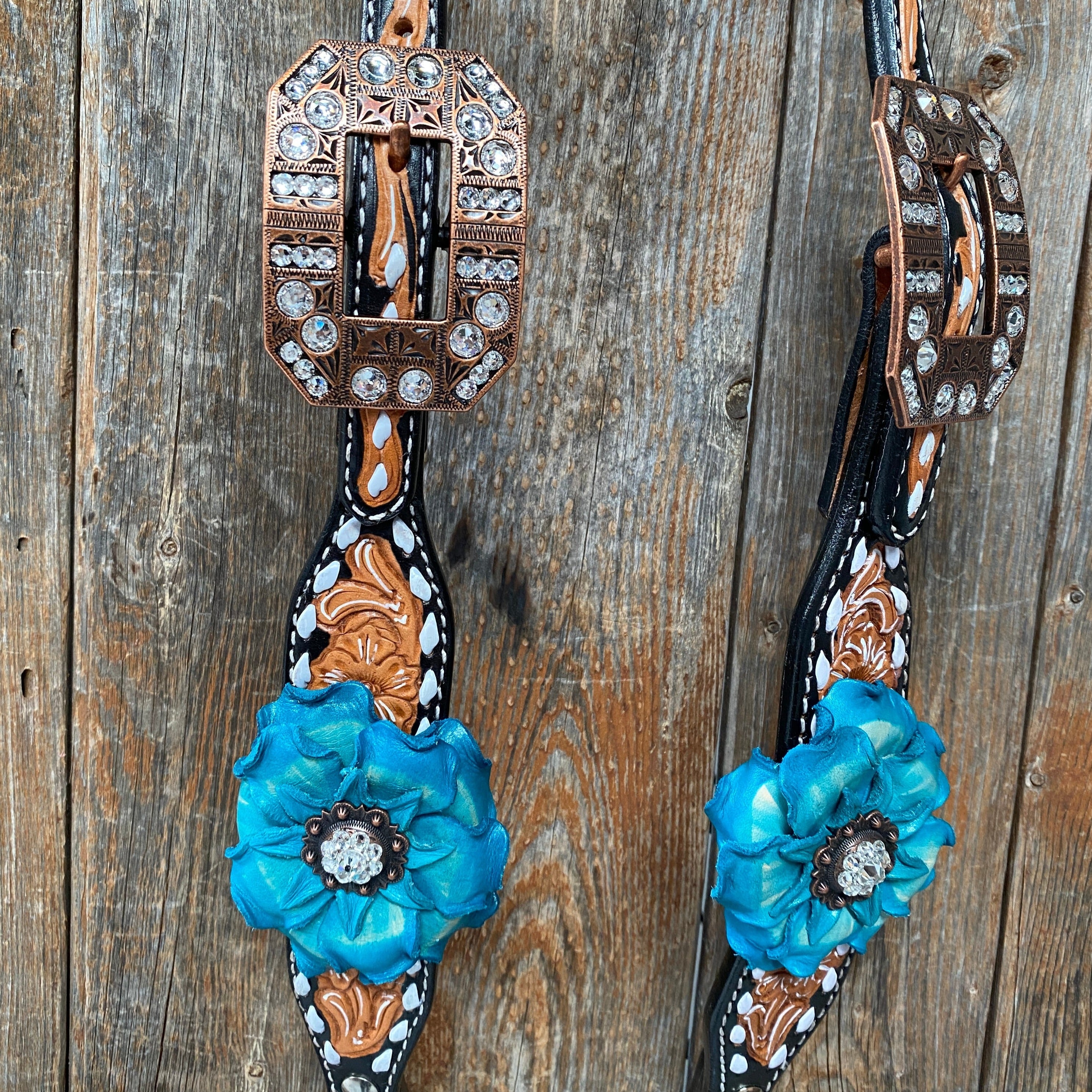 Classic Turquoise and Clear Browband/One Ear Tack Set / Witherstrap #BBBC447 - RODEO DRIVE