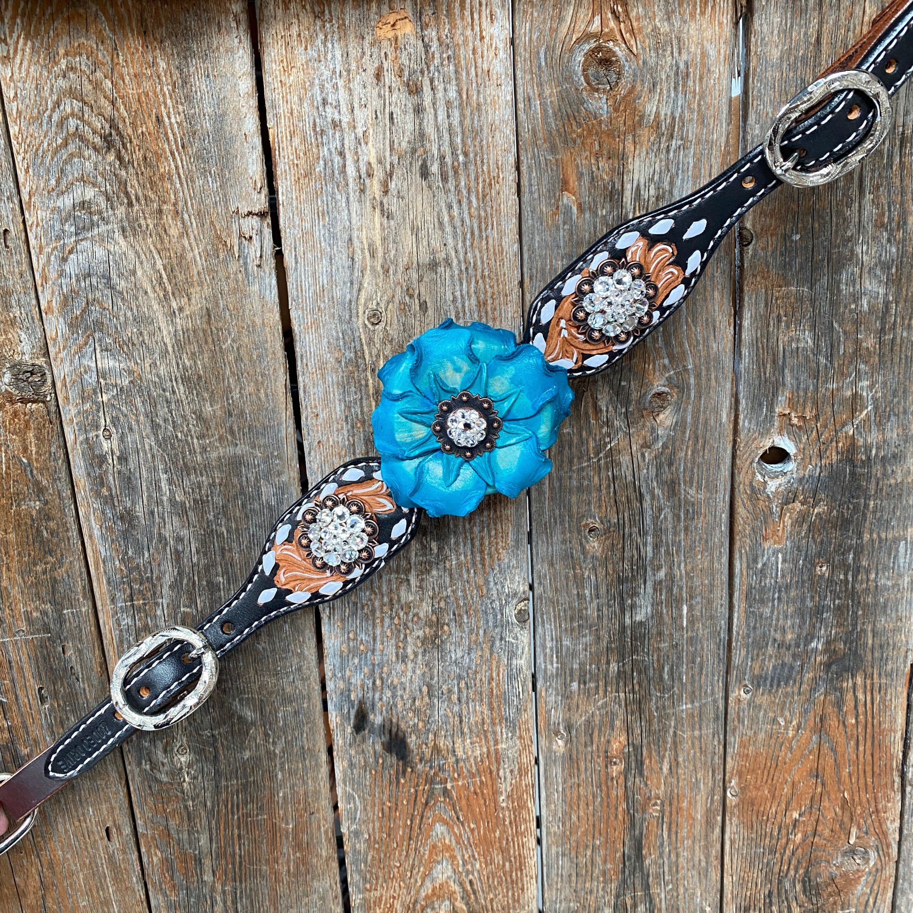 Classic Turquoise and Clear Browband/One Ear Tack Set / Witherstrap #BBBC447 - RODEO DRIVE