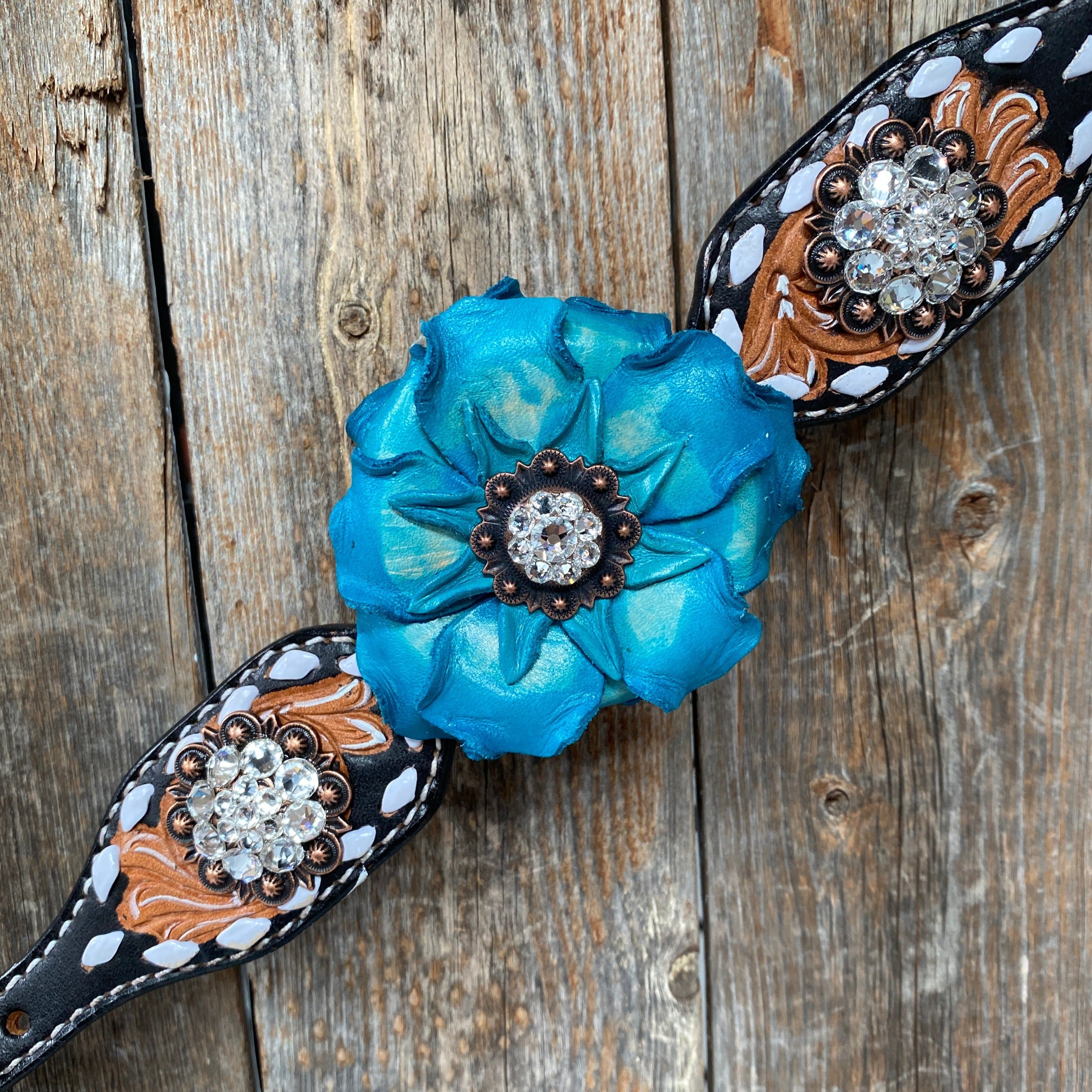Classic Turquoise and Clear Browband/One Ear Tack Set / Witherstrap #BBBC447 - RODEO DRIVE