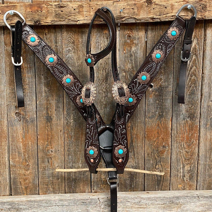 Paisley Copper and Turquoise One Ear/ Breastcollar #OEBC541 - RODEO DRIVE