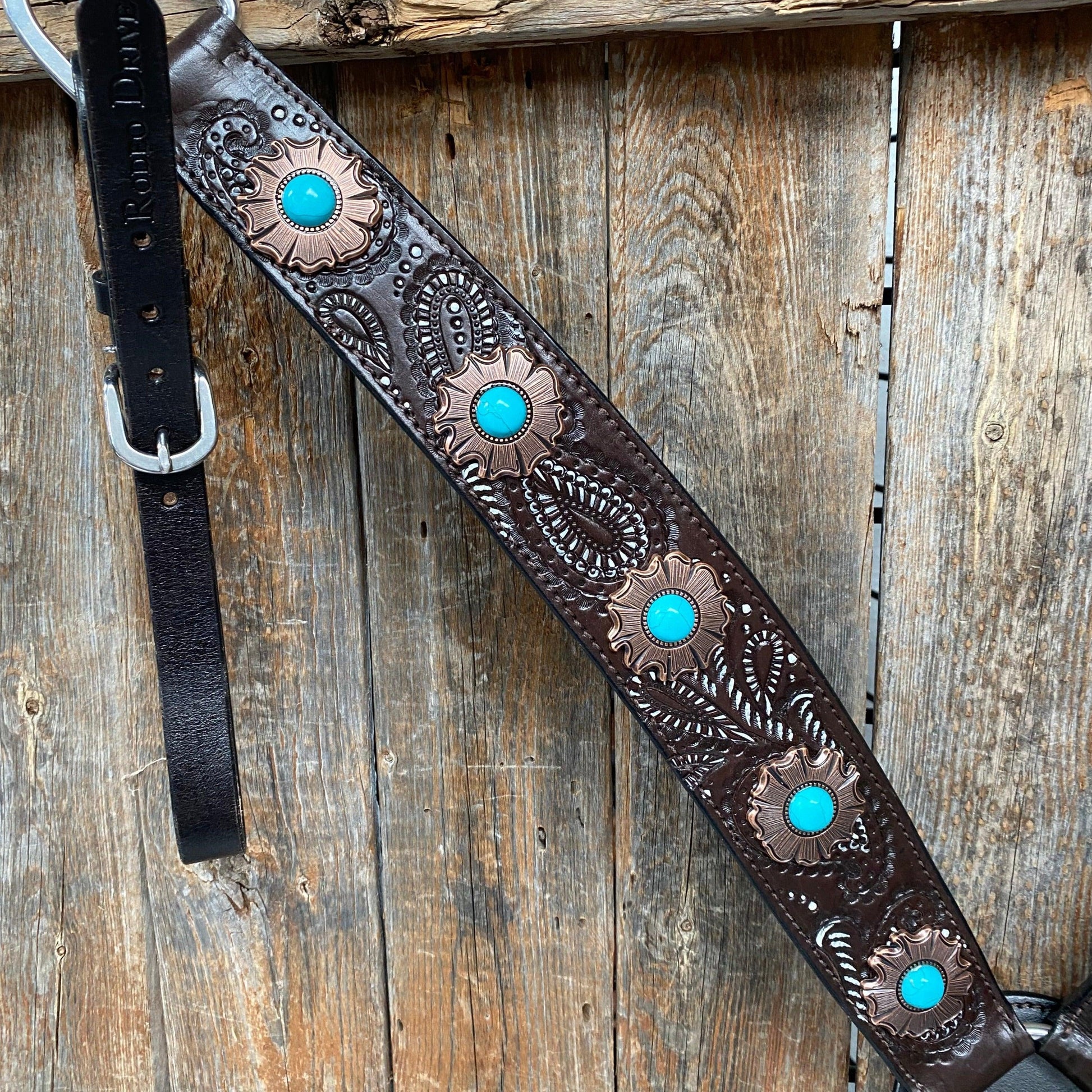 Paisley Copper and Turquoise One Ear/ Breastcollar #OEBC541 - RODEO DRIVE
