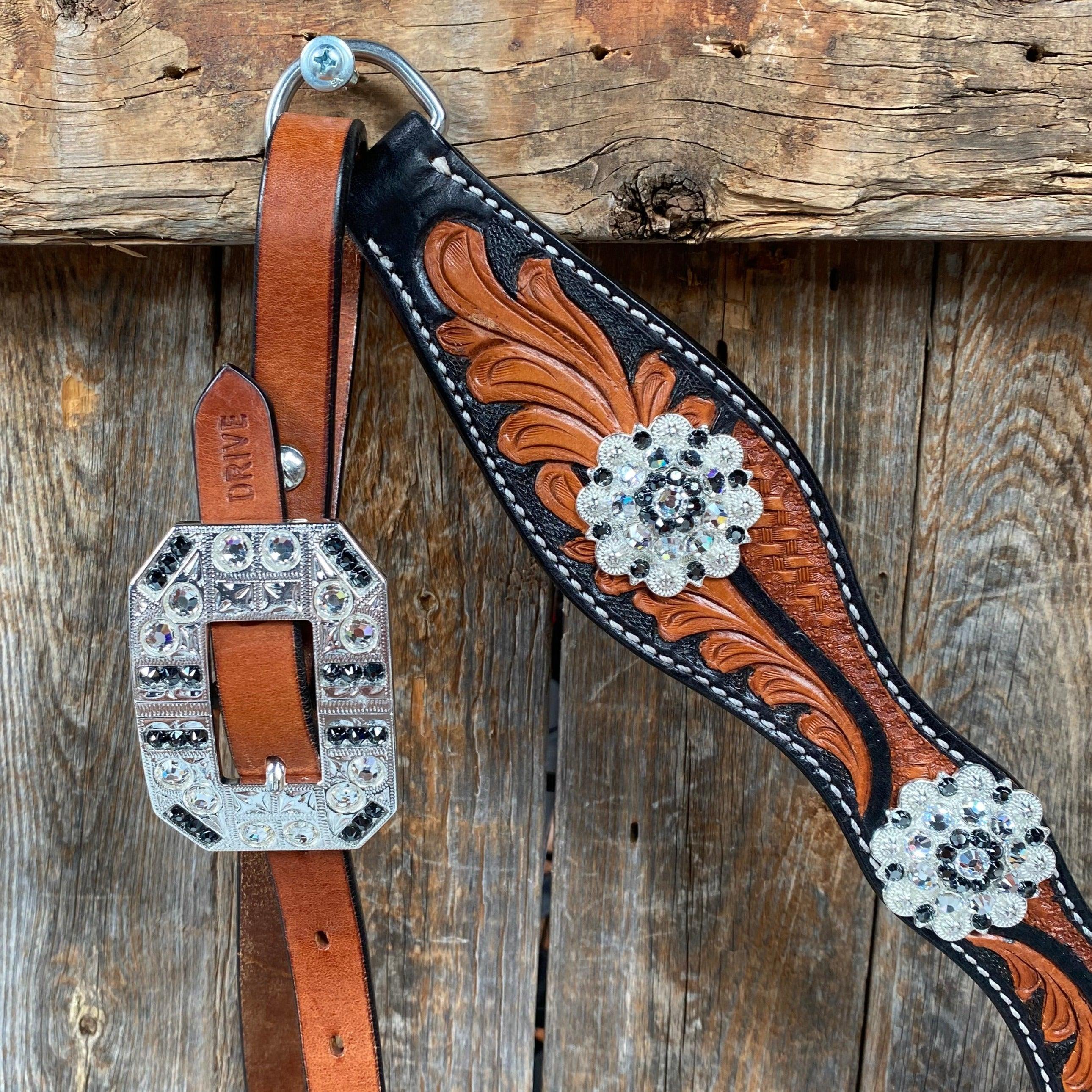 Two Tone Leaf Jet and Clear One Ear & Breastcollar Tack Set #OEBC543 - RODEO DRIVE