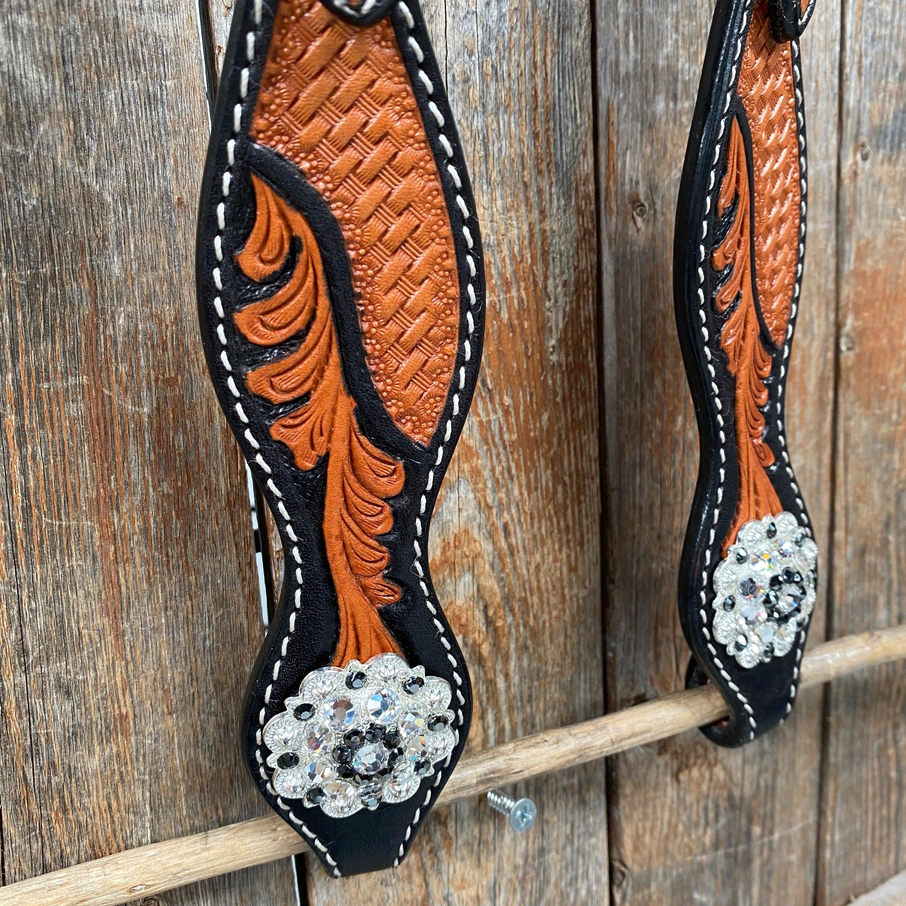 Two Tone Leaf Jet and Clear One Ear & Breastcollar Tack Set #OEBC543 - RODEO DRIVE