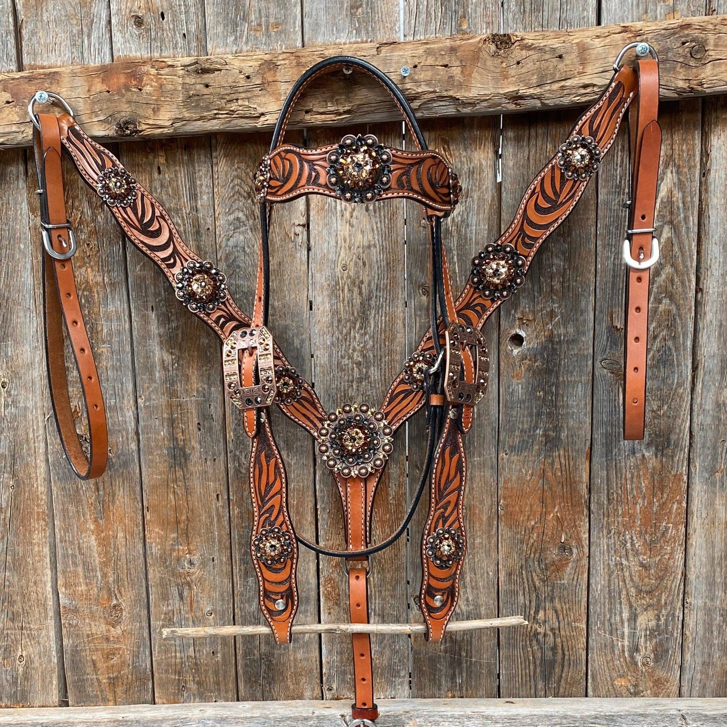 Zebra Jet and Topaz Browband / Breastcollar #BBBC544 - RODEO DRIVE