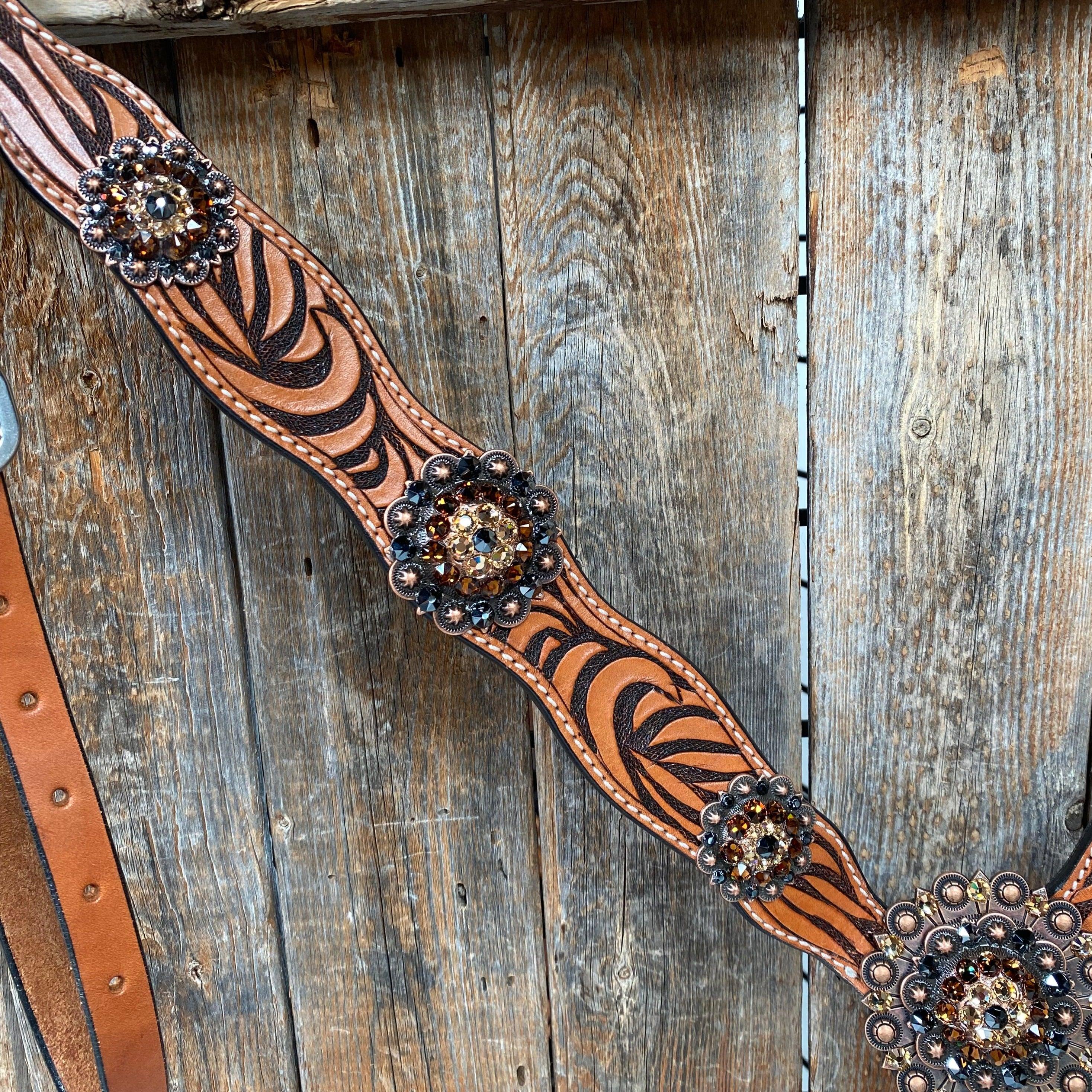 Zebra Jet and Topaz Browband / Breastcollar #BBBC544 - RODEO DRIVE