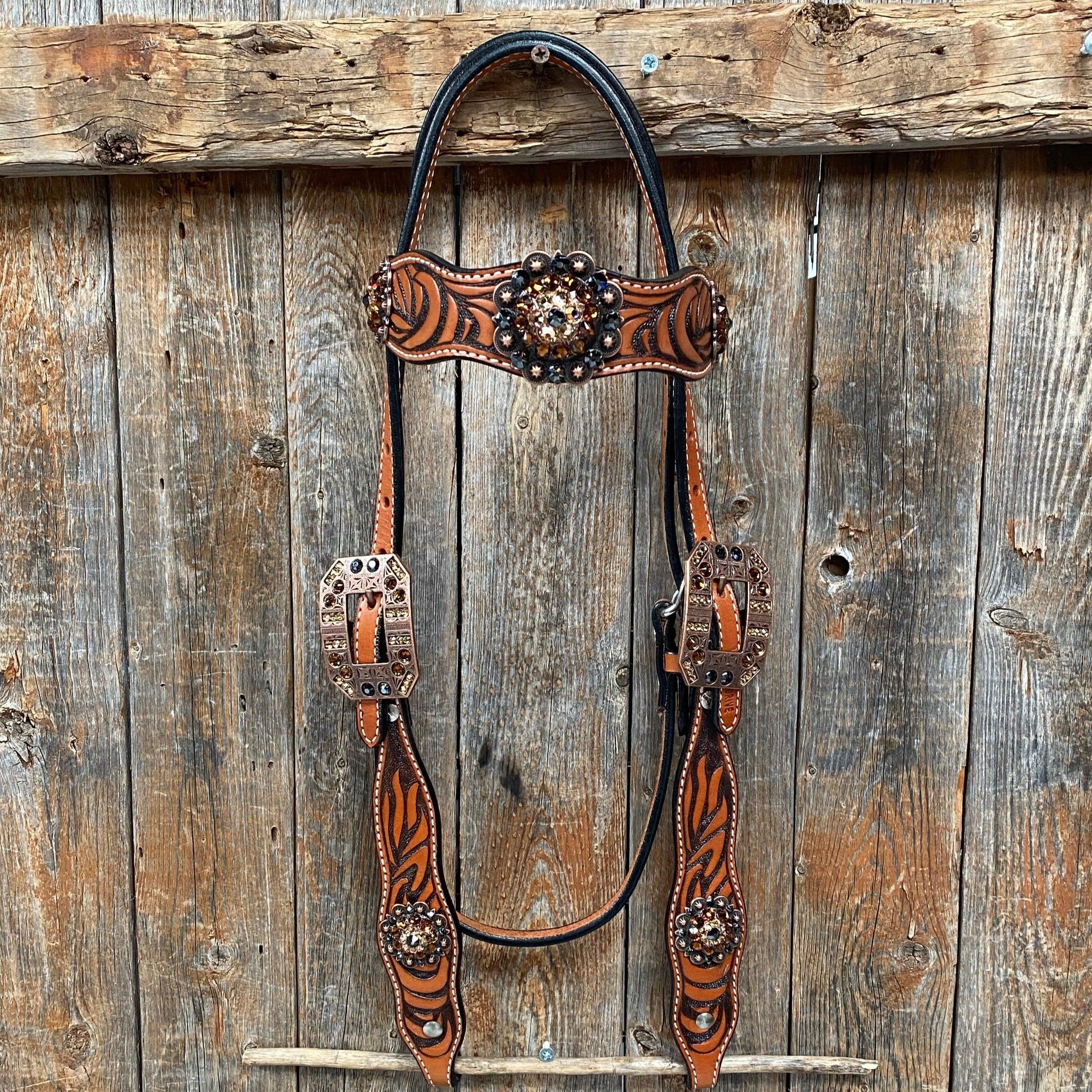 Zebra Jet and Topaz Browband / Breastcollar #BBBC544 - RODEO DRIVE