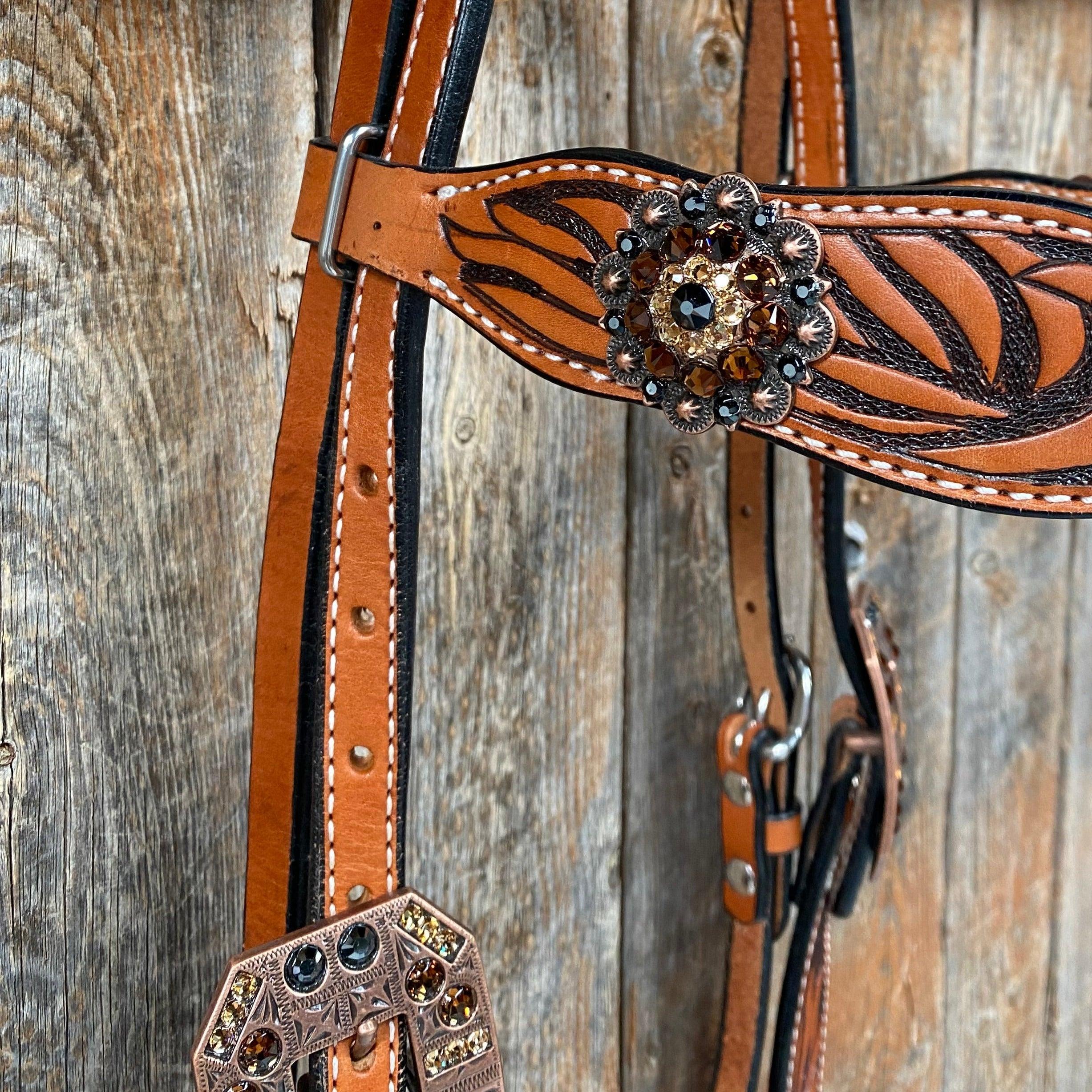 Zebra Jet and Topaz Browband / Breastcollar #BBBC544 - RODEO DRIVE