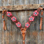 Honey Colored Floral Pink and Turquoise Tack Set #BBBC545 - RODEO DRIVE