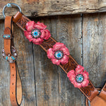 Honey Colored Floral Pink and Turquoise Tack Set #BBBC545 - RODEO DRIVE