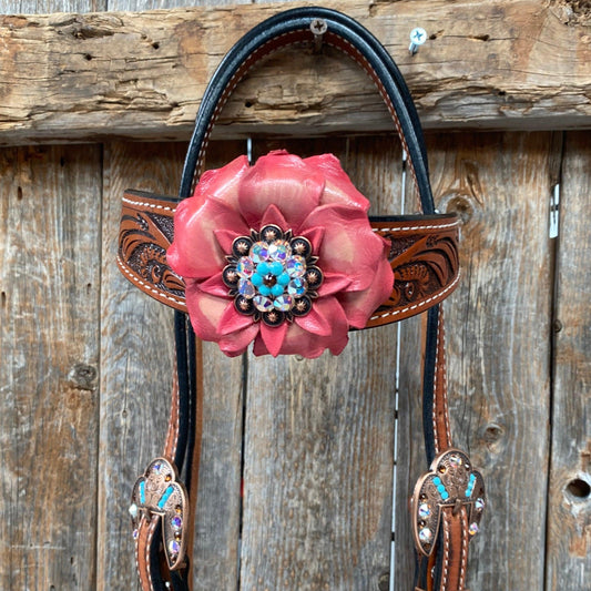 Honey Colored Floral Pink and Turquoise Tack Set #BBBC545 - RODEO DRIVE