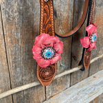 Honey Colored Floral Pink and Turquoise Tack Set #BBBC545 - RODEO DRIVE