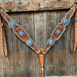 Whipstitch Turquoise & AB Browband/One Ear Tack Set with Wither Strap #BBBC463 - RODEO DRIVE