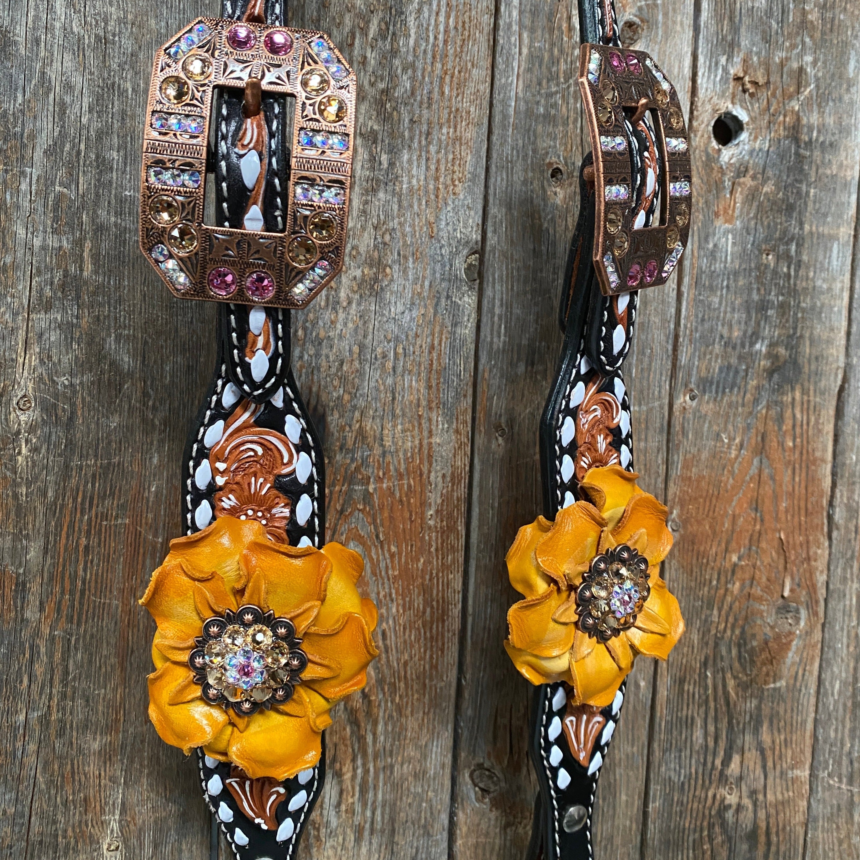 Classic Yellow and Pink Browband/One Ear Tack Set with Wither Strap #BBBC464 - RODEO DRIVE