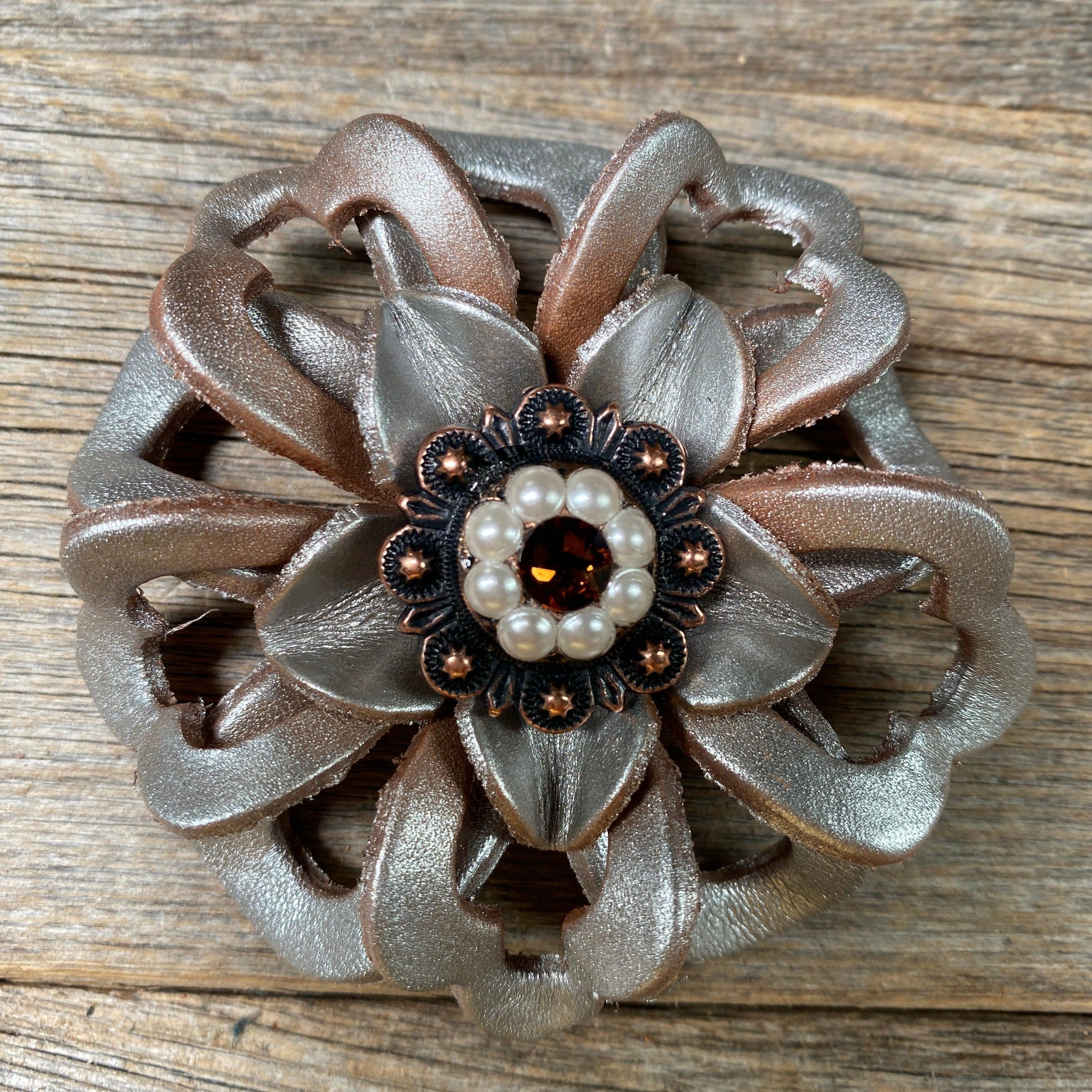 Silver Lotus Flower With Copper Topaz & Pearl 1