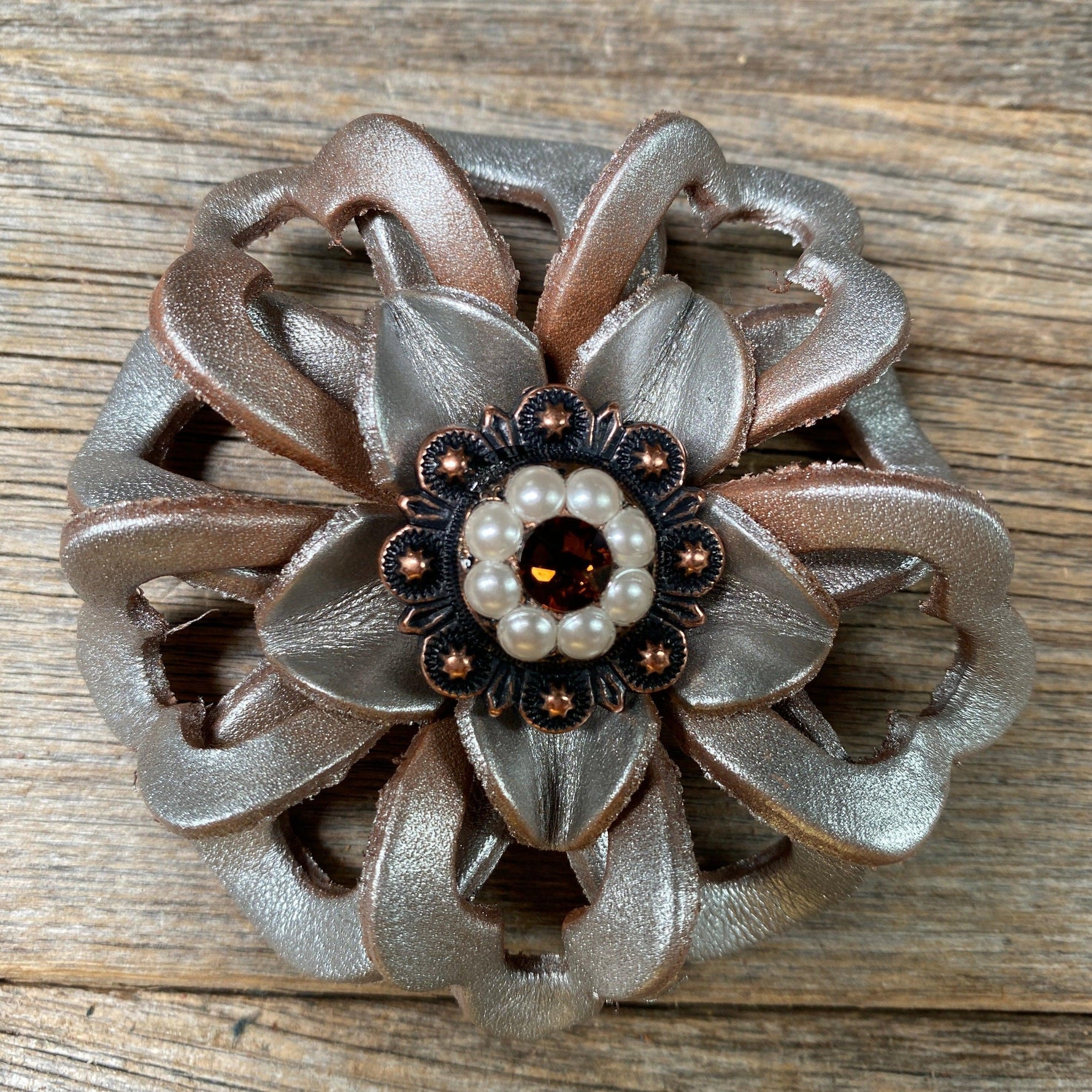 Silver Lotus Flower With Copper Topaz & Pearl 1" Concho - RODEO DRIVE