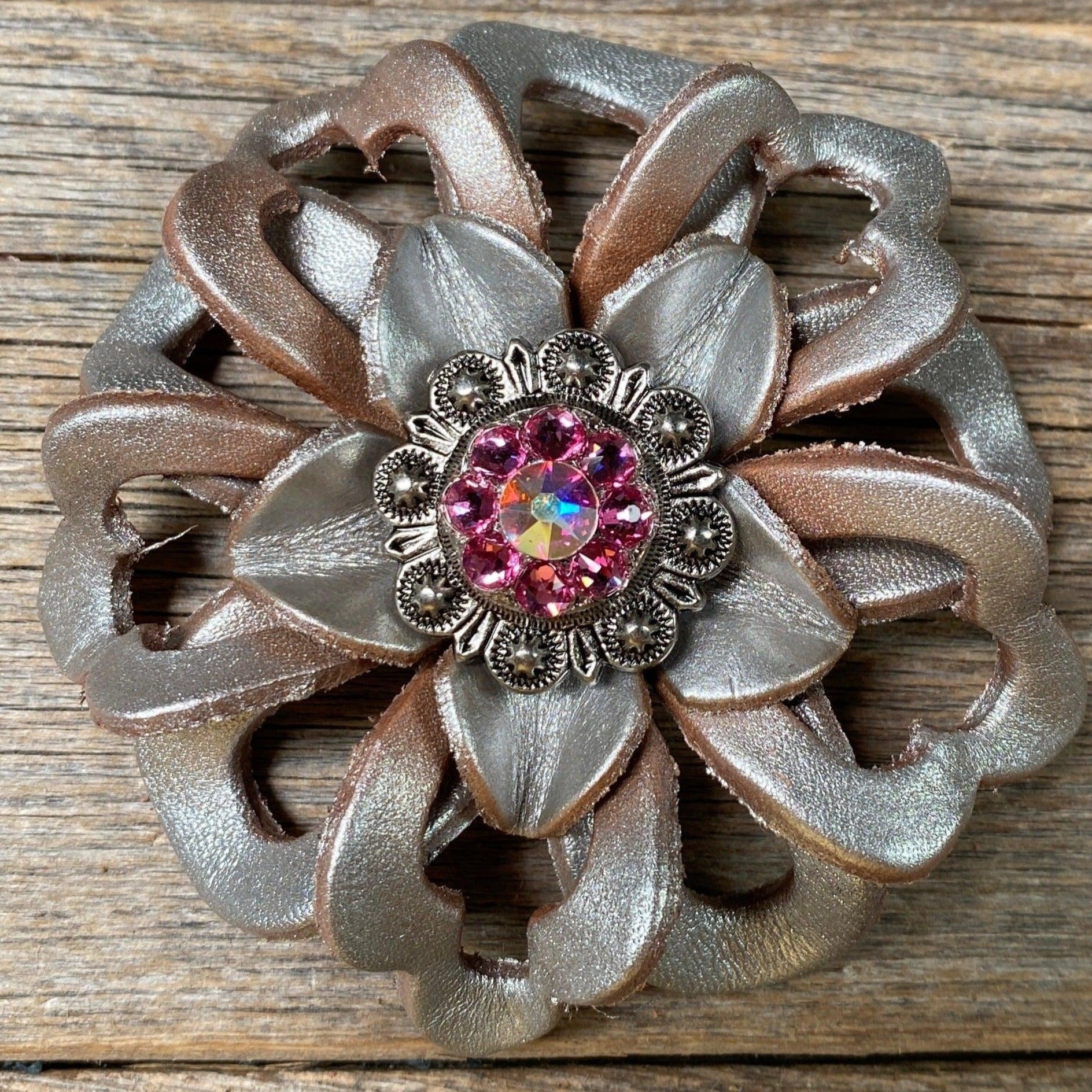Silver Lotus Flower With Antique Silver Pink & AB 1