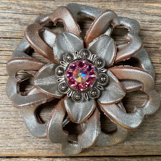 Silver Lotus Flower With Antique Silver Pink & AB 1" Concho - RODEO DRIVE