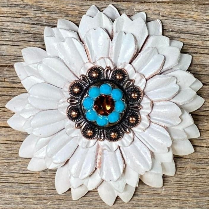 White Daisy Flower With Copper Topaz & Turquoise 1" Concho - RODEO DRIVE